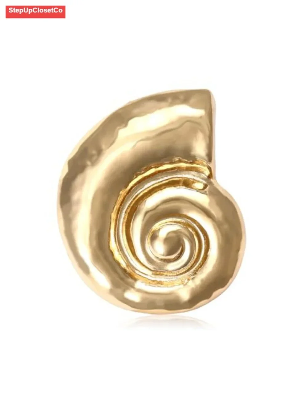 Gold Chunky Conch Shell Lapel Brooch Pin Boho Coastal Sea Shell Jewelry